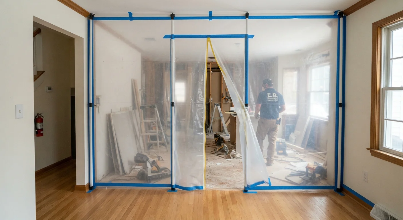 Protective barriers set up during active construction phases.